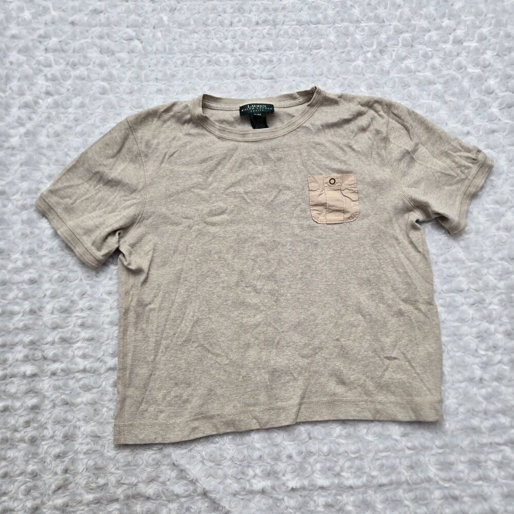 Lauren Ralph T-Shirt Womens Beige Crew Neck Short Sleeve Embroidered